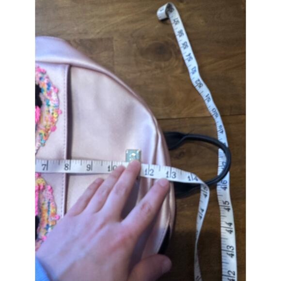 BETSEY JOHNSON SILVER Metallic LOVE BLACK BACKPACK BAG Pink - Picture 5 of 12